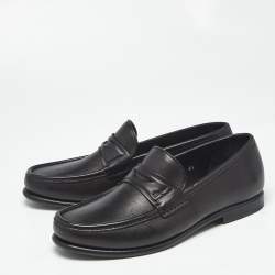 Pre Owned Salvatore Ferragamo Black Leather Slip On Loafers Size 40.5