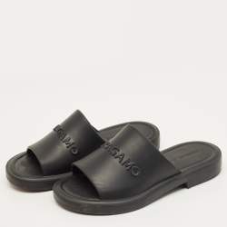 Pre Owned Salvatore Ferragamo Black Rubber Giuneva Slide Sandals Size 42