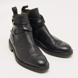 Pre Owned Salvatore Ferragamo Black Leather Buckle Knee Length Boots Size 44.5