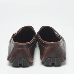 Pre Owned Salvatore Ferragamo Dark Brown Leather Gancini Loafers Size 44