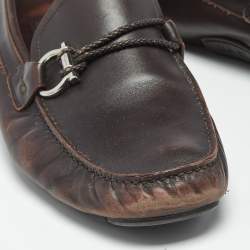 Pre Owned Salvatore Ferragamo Dark Brown Leather Gancini Loafers Size 44