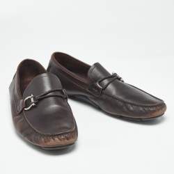 Pre Owned Salvatore Ferragamo Dark Brown Leather Gancini Loafers Size 44