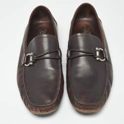 Pre Owned Salvatore Ferragamo Dark Brown Leather Gancini Loafers Size 44