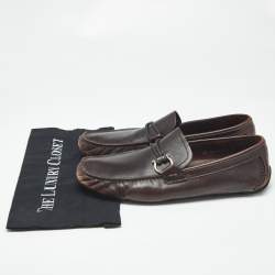 Pre Owned Salvatore Ferragamo Dark Brown Leather Gancini Loafers Size 44