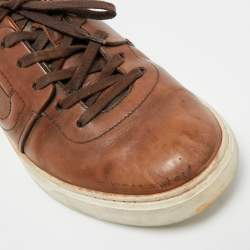 Pre Owned Salvatore Ferragamo Brown Leather Cult 6 Lace Up Sneakers Size 42.5