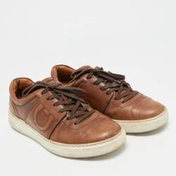 Pre Owned Salvatore Ferragamo Brown Leather Cult 6 Lace Up Sneakers Size 42.5