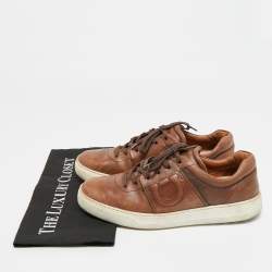 Pre Owned Salvatore Ferragamo Brown Leather Cult 6 Lace Up Sneakers Size 42.5