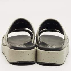 Pre Owned Salvatore Ferragamo Grey Ostrich Lutfi Platform Slide Sandals Size 40.5