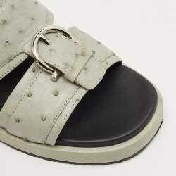 Pre Owned Salvatore Ferragamo Grey Ostrich Lutfi Platform Slide Sandals Size 40.5