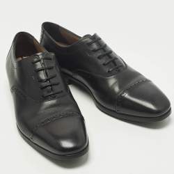 Pre Owned Salvatore Ferragamo Size 43 Black Leather Lace Up Brogues Oxford