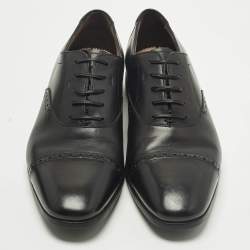 Pre Owned Salvatore Ferragamo Size 43 Black Leather Lace Up Brogues Oxford