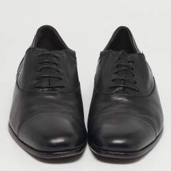 مملوكة مسبقًا حذاء أوكسفورد سالفاتوري فيراغامو رباط علوي جلد أسود مقاس 43