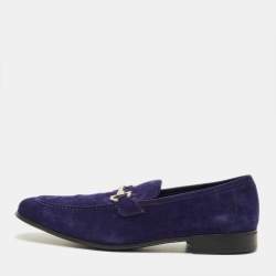 Pre Owned Salvatore Ferragamo Gancini Size 43.5 Blue Suede Loafers