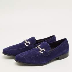 مملوكة مسبقًا Salvatore Ferragamo Gancini Size 43.5 Blue Suede Loafers