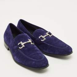 مملوكة مسبقًا Salvatore Ferragamo Gancini Size 43.5 Blue Suede Loafers