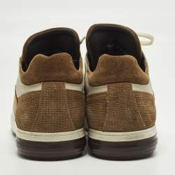 مملوكة مسبقًا Salvatore Ferragamo Monroe Size 45 Multicolor Leather and Suede Lace Up Sneakers