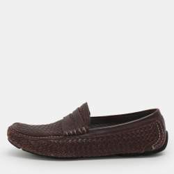 Pre Owned Salvatore Ferragamo Size 42 Burgundy Woven Leather Loafers