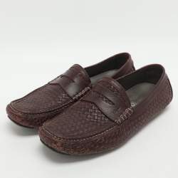 Pre Owned Salvatore Ferragamo Size 42 Burgundy Woven Leather Loafers