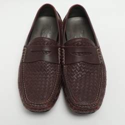Pre Owned Salvatore Ferragamo Size 42 Burgundy Woven Leather Loafers
