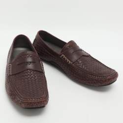 Pre Owned Salvatore Ferragamo Size 42 Burgundy Woven Leather Loafers