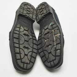 Pre Owned Salvatore Ferragamo Gancini Size 43 Navy Blue Nubuck Leather Slip On Loafers