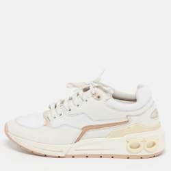 Pre Owned Salvatore Ferragamo Cosma Size 41.5 White Leather and Mesh Lace Up Sneakers