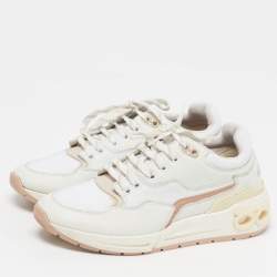 Pre Owned Salvatore Ferragamo Cosma Size 41.5 White Leather and Mesh Lace Up Sneakers