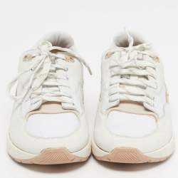 Pre Owned Salvatore Ferragamo Cosma Size 41.5 White Leather and Mesh Lace Up Sneakers