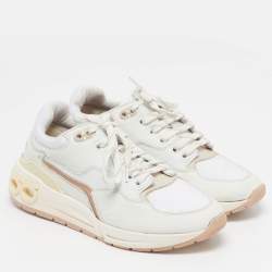 Pre Owned Salvatore Ferragamo Cosma Size 41.5 White Leather and Mesh Lace Up Sneakers