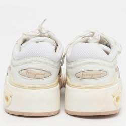 Pre Owned Salvatore Ferragamo Cosma Size 41.5 White Leather and Mesh Lace Up Sneakers