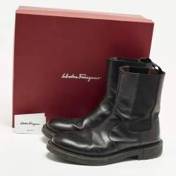 Pre Owned Salvatore Ferragamo Size 45 Black Leather Chelsea Boots
