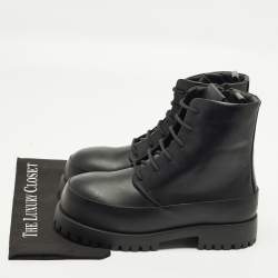 مملوكة مسبقًا Salvatore Ferragamo Size 43 Black Fede Leather Combat Boots