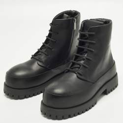 مملوكة مسبقًا Salvatore Ferragamo Size 43 Black Fede Leather Combat Boots