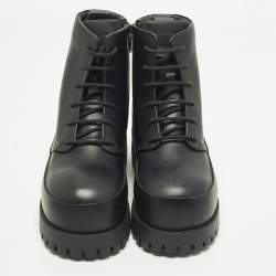 مملوكة مسبقًا Salvatore Ferragamo Size 43 Black Fede Leather Combat Boots