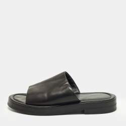 Pre Owned Salvatore Ferragamo Giunone Size 45 Black Leather Slide Sandals