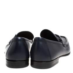 Pre Owned Salvatore Ferragamo Blue Leather Gancini Bit Loafers Size 41