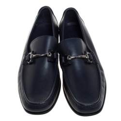 Pre Owned Salvatore Ferragamo Blue Leather Gancini Bit Loafers Size 41