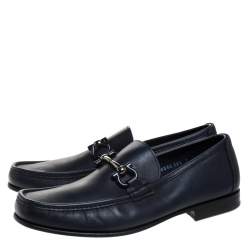 Pre Owned Salvatore Ferragamo Blue Leather Gancini Bit Loafers Size 41