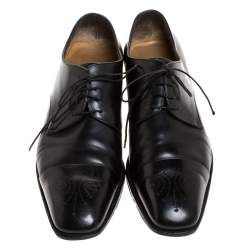 Salvatore Ferragamo Black Leahter Perforated Cap Toe Oxford Derby Size 44.5