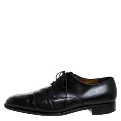 Salvatore Ferragamo Black Leahter Perforated Cap Toe Oxford Derby Size 44.5