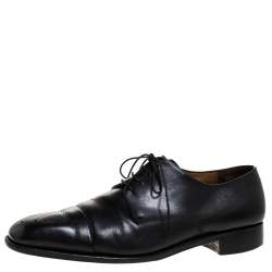 Salvatore Ferragamo Black Leahter Perforated Cap Toe Oxford Derby Size 44.5