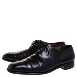 Salvatore Ferragamo Black Leahter Perforated Cap Toe Oxford Derby Size 44.5