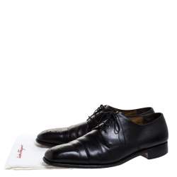 Salvatore Ferragamo Black Leahter Perforated Cap Toe Oxford Derby Size 44.5