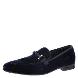 Pre Owned Salvatore Ferragamo Blue Velvet Lord 2 Horsebit Loafers Size 43.5