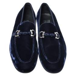 Pre Owned حذاء لوفرز سالفاتوري فيراغامو "لورد 2" مزين بهورسبيت قطيفة أزرق مقاس 43.5