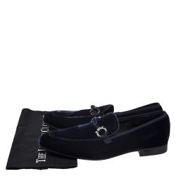 Pre Owned حذاء لوفرز سالفاتوري فيراغامو "لورد 2" مزين بهورسبيت قطيفة أزرق مقاس 43.5