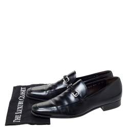 Pre Owned Salvatore Ferragamo Black Leather Horsebit Slip On Loafers Size 44