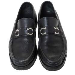 Salvatore Ferragamo Black Leather Horsebit Slip On Loafers Size 43