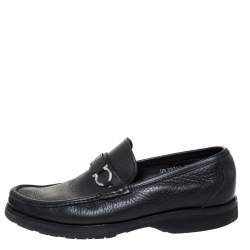Salvatore Ferragamo Black Leather Horsebit Slip On Loafers Size 43