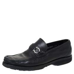 Salvatore Ferragamo Black Leather Horsebit Slip On Loafers Size 43